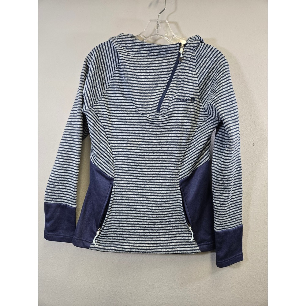 Avalanche Striped Asymmetrical Quarter Zip Hooded Fleece Pullover Blue Medium